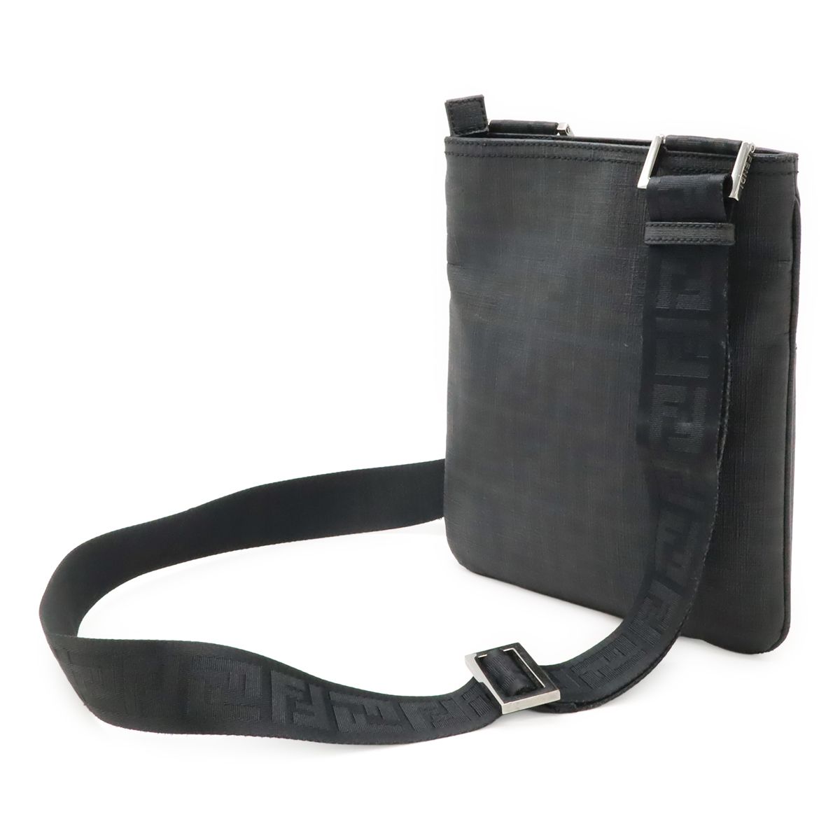 Fendi Zucca Pattern Shoulder Bag Pochette Crossbody Mini Bag PVC Black Black