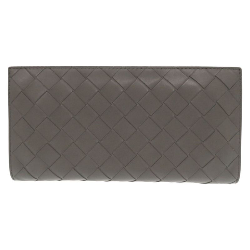 Bottega Veneta Intrecciato Leather Gray Round Zipper Long Wallet 0510 Bottega
