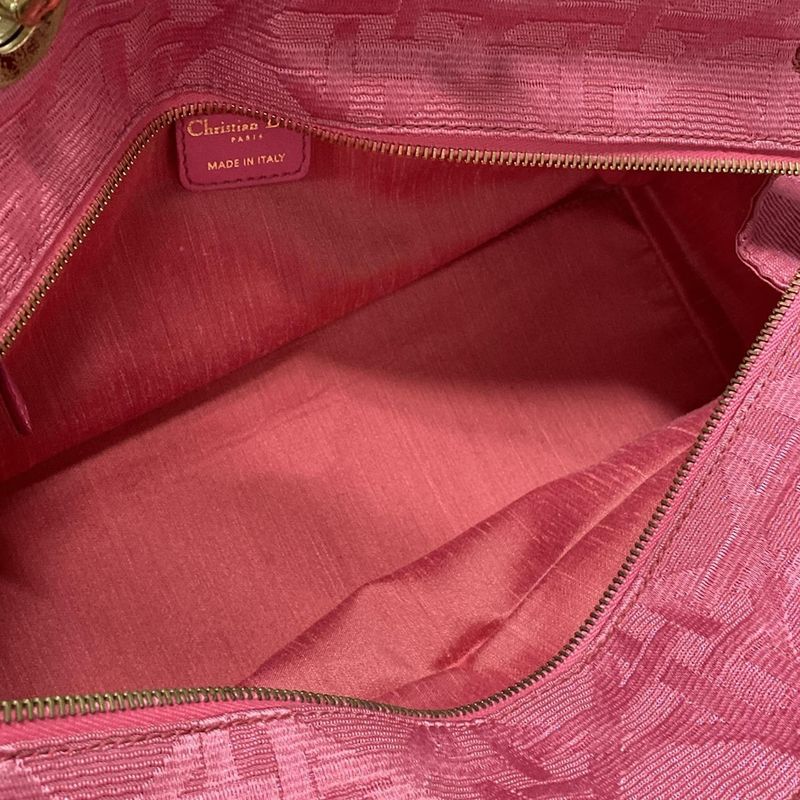 Dior/christian Dior Handbag Canage Stitch Pink Lame Leather