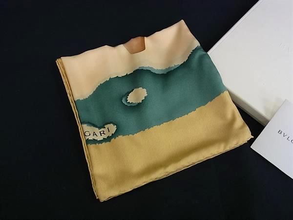 Bvlgari 100% Silk Large Scarf Stole Shawl Women Beige And Green Fb7027