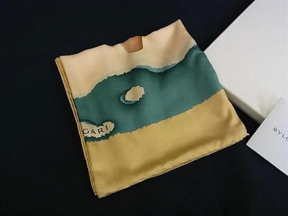 Bvlgari 100% Silk Large Scarf Stole Shawl Women Beige And Green Fb7027