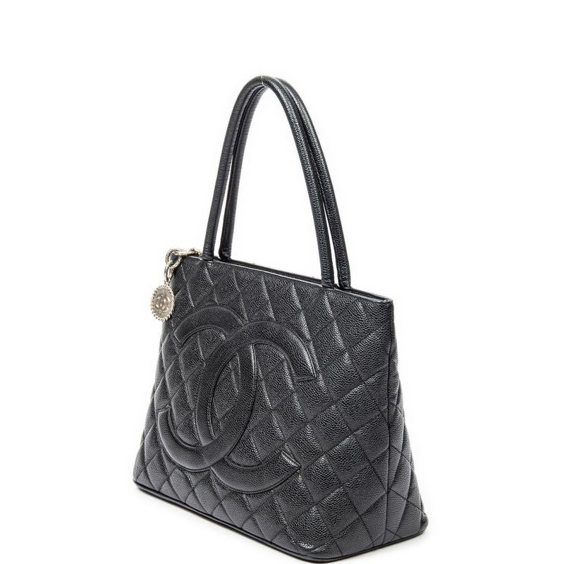 Chanel Timeless Medallion Tote Black Matelasse Caviar Leather A
