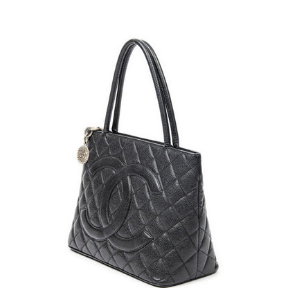 Chanel Timeless Medallion Tote Black Matelasse Caviar Leather A