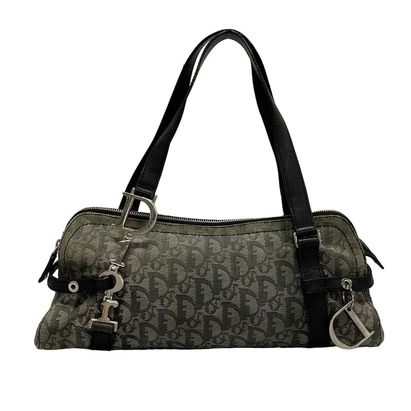 Dior/christian Dior Handbag Trotter Gray And Black Leather