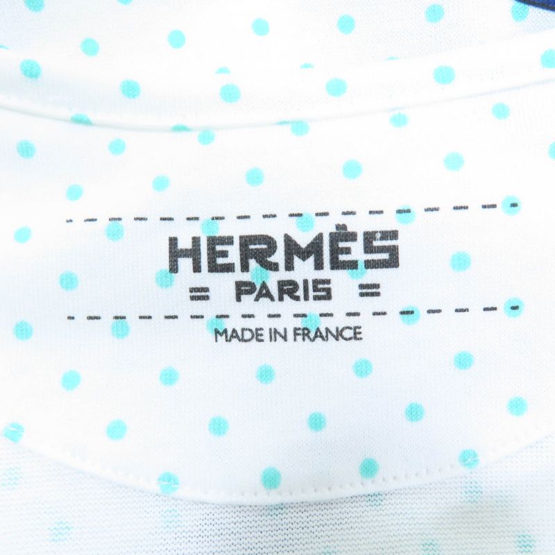 Hermes 100% Cotton Cut And Sewn Short Sleeved T-shirt Top White Blue 34 Made In