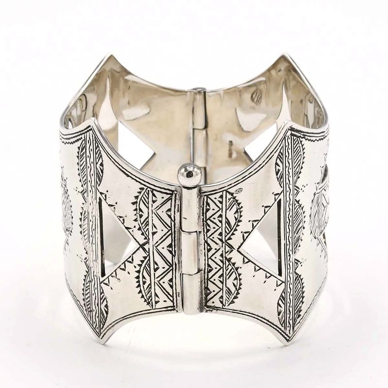 Hermes Bracelet Touareg 925 Silver Bangle 82.5g Vintage Box And Bag K1238