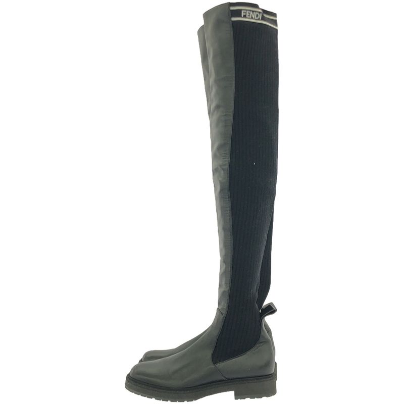 Fendi 17aw Knee-High Long Knit Boots Black 37