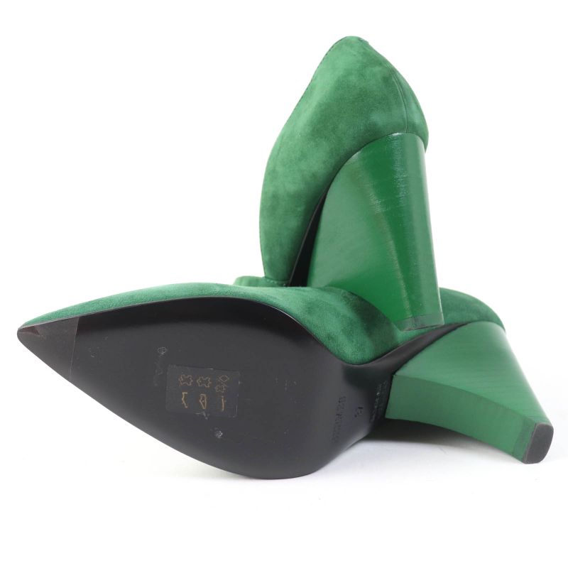 Hermes 2022 222283z Pointed Toe Suede Leather Pumps Green 37 With Box And