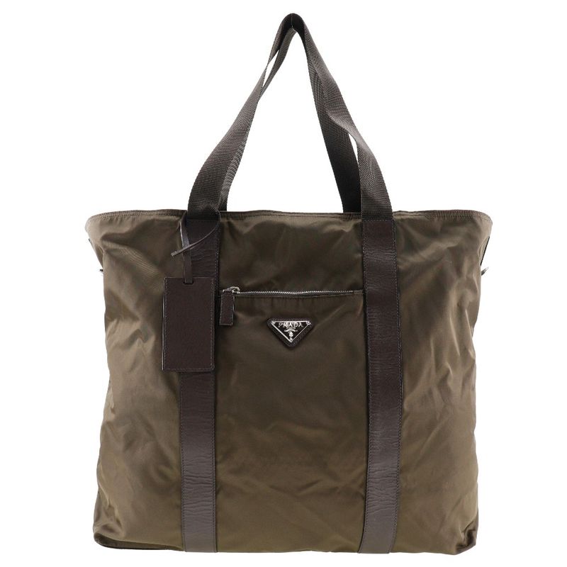 Prada Nylon Khaki Unisex Boston Bag