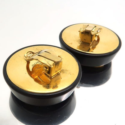 Chanel Earring 2 8 Coco Mark Black X Gold GP Round Large Vintage