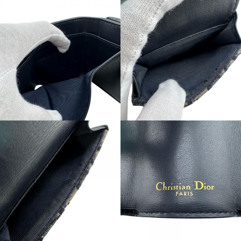 Christian DIOR Logo Plate Trotter Trifold Wallet Branded Coin Purse Bill Navy