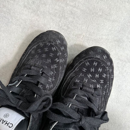 Chanel Coco Mark Sneakers Suede Mesh Logo Black White 38 25cm (9.84in)