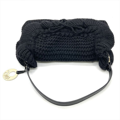 Fendi Handbag Wool Leather 8br445 Black With Charm Women