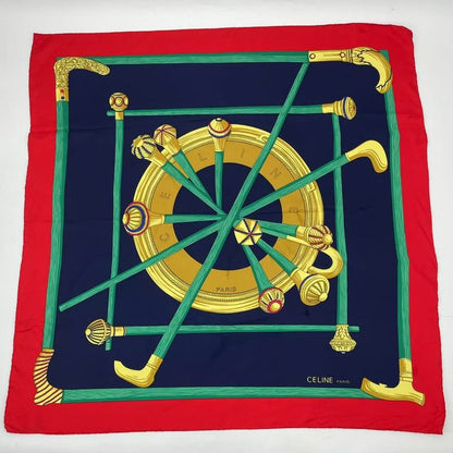 Celine Steck Printed Silk Scarf Red Navy