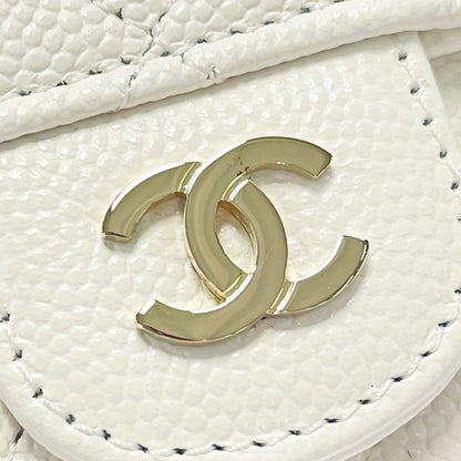 Chanel Matelasse White Card Case Coco Mark Caviar Skin Ladies Authenticity