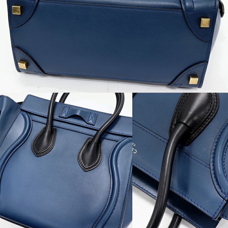 Celine Tote Handbag Luggage Micro Shopper Smooth Calfskin Navy Black