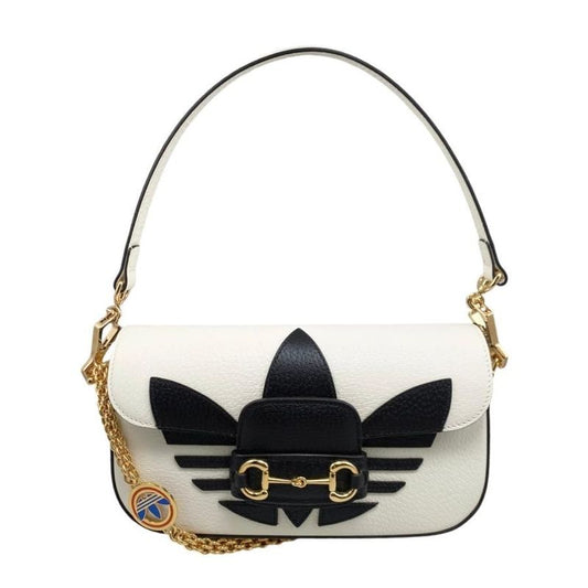 Gucci X Adidas Collaboration Shoulder Bag Horsebit 722009 Logo Chain White