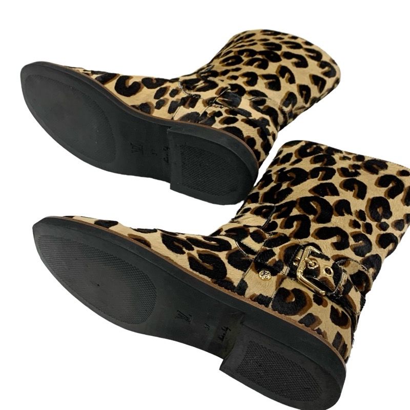 Louis Vuitton Boots Short Boots Shoes Halako Brown Ankle Boots Leopard Belt