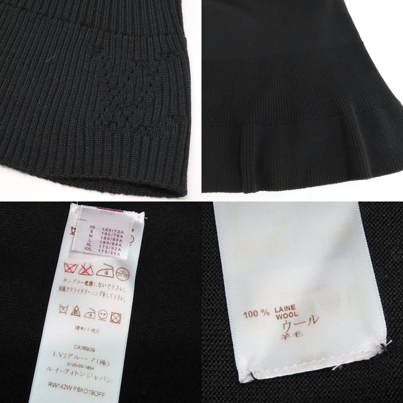 Louis Vuitton No Sleeve Knit Dress Wool L Black Bijoux Decoration Knee
