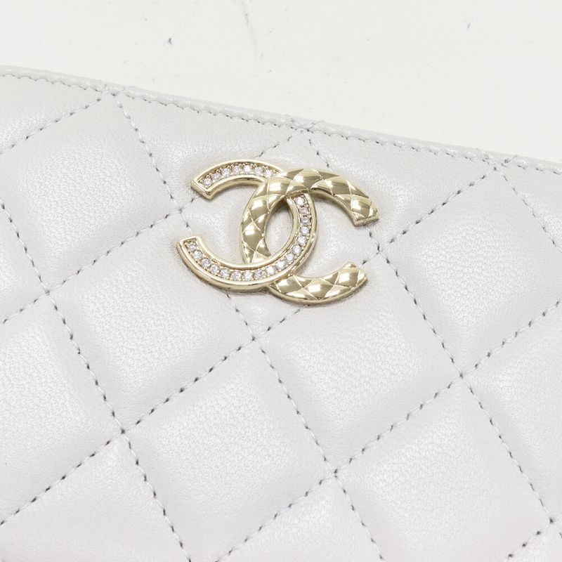 Chanel Coin Case Card Case Matelasse Coin Purse Lambskin Pearl Grey Gold