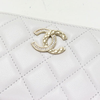 Chanel Coin Case Card Case Matelasse Coin Purse Lambskin Pearl Grey Gold