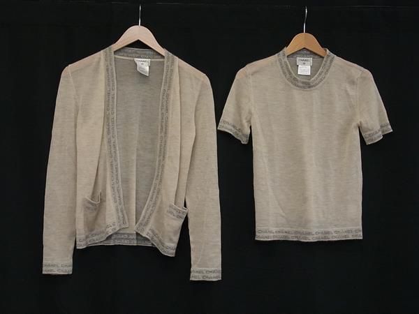 CHANEL P12374v00538 Logo Cashmere Short Sleeve Shirt Cardigan Size 36