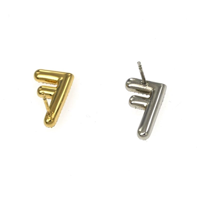 Fendi Zucca FF Logo Earrings Gold Color Silver Color Rhinestone
