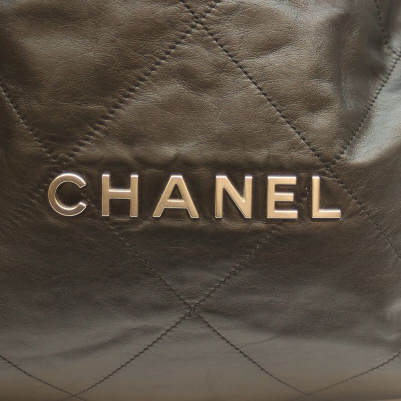 Chanel As3262 Black Shiny Calf Svhardware Chanel 22 Large Shoulder Bag Silver