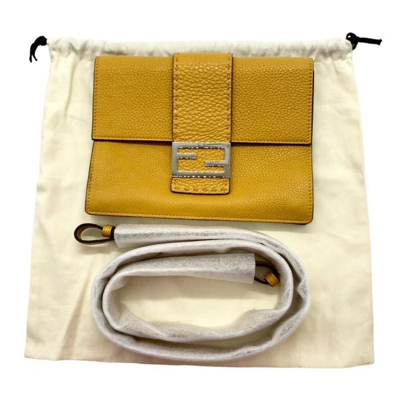 Fendi Shoulder Bag Flat Baguette Medium 7va524 Ff Logo Yellow Silver Hardware