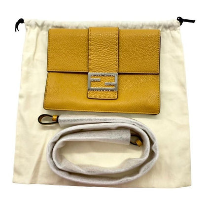 Fendi Shoulder Bag Flat Baguette Medium 7va524 Ff Logo Yellow Silver Hardware