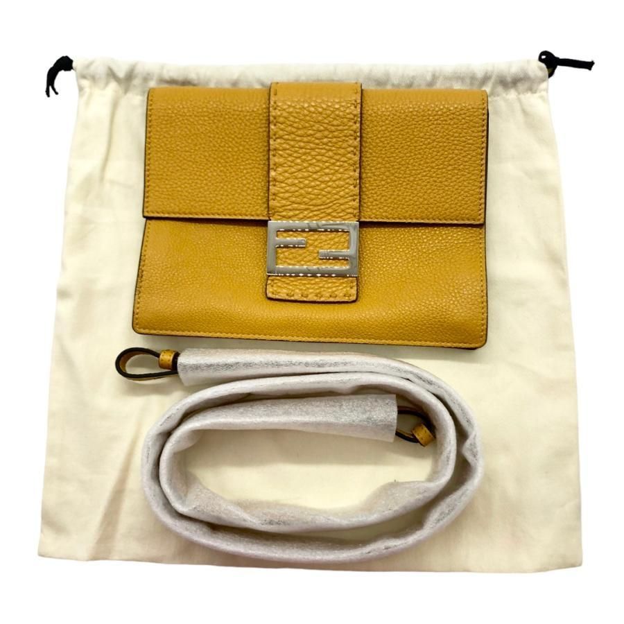 Fendi Shoulder Bag Flat Baguette Medium 7va524 FF Logo Yellow Silver Hardware