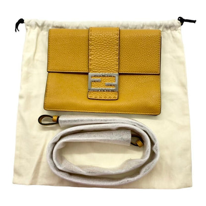 Fendi Shoulder Bag Flat Baguette Medium 7va524 FF Logo Yellow Silver Hardware