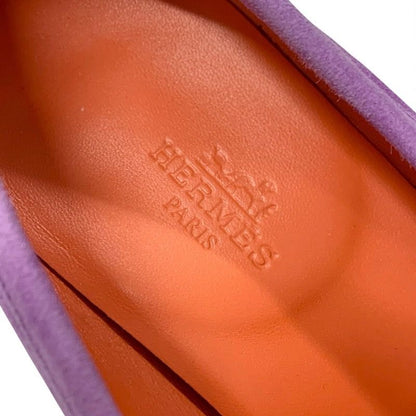 Hermes Royale Loafer Leather Shoes Suede Purple Moccasin Flat Hhardware