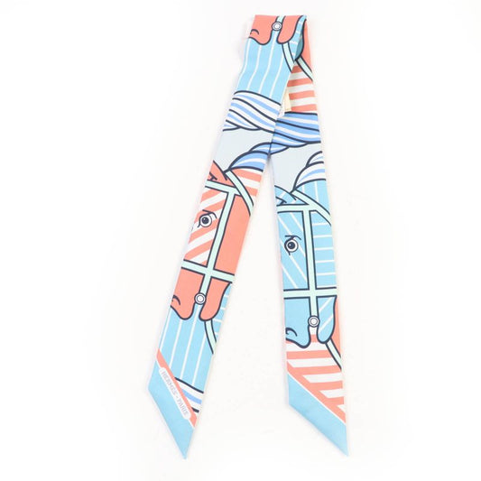Hermes Twilly Cadrige Bayadere 100% Silk Aqua/vu Rose/blue Jean Scarf With Box