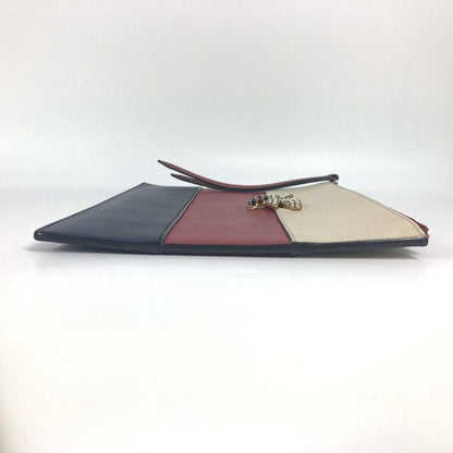 Gucci Clutch Bag BEE Striped Pearl Rhinestone 476077 Leather Red