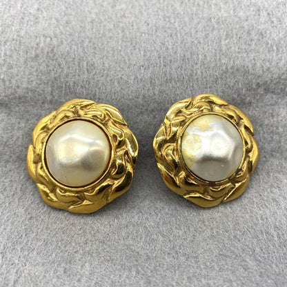 Chanel Earring Faux Pearl Gold Ladies