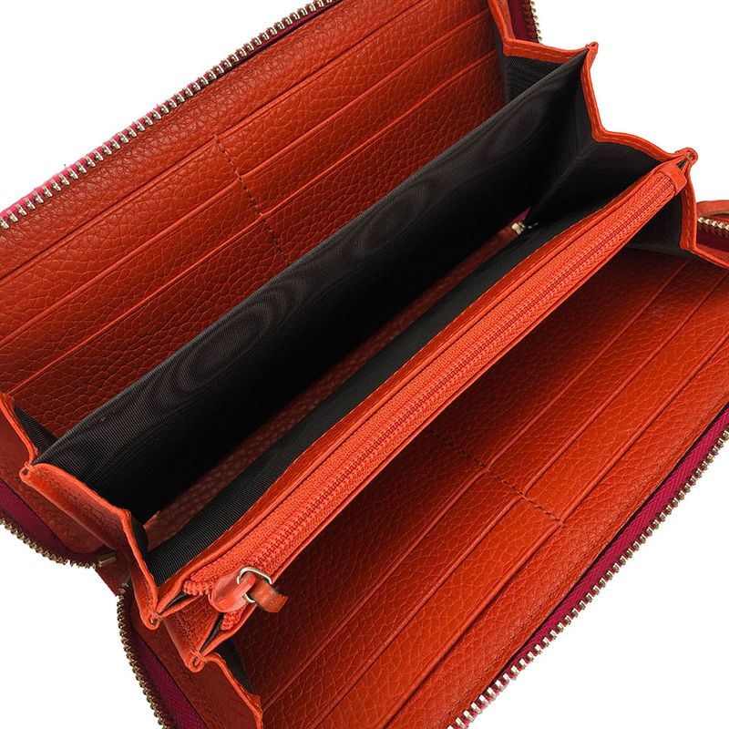 Gucci Long Wallet 307984 Bamboo Leather Orange Pink Round Zipper Zippy Bicolor
