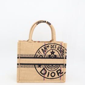 Christian DIOR Book Tote Small M1265zruw_m918 Tote Bag Jute Canvas Beige Black