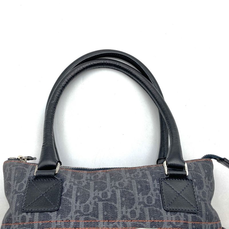 DIOR Tote Bag Trotter Flight Line Navy/orange Canvas Leather Women's