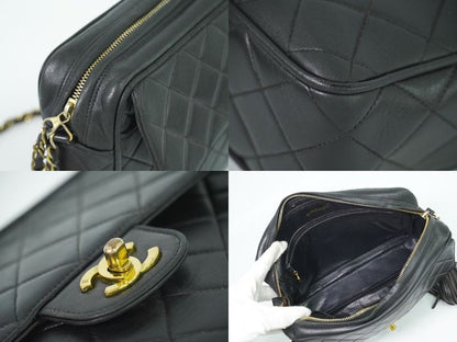 Authentic Chanel Coco Mark Matelasse Tassel Chain Shoulder Bag Leather Black