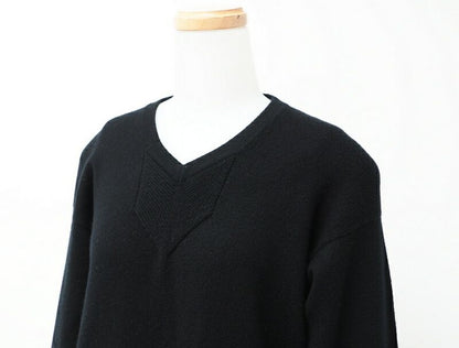 Hermes Dress Size 36 Total Cashmere Knit Dress Long Sleeves V Neck Made In