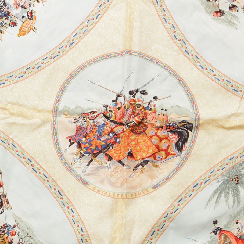 Hermes Carré 90 Cavaliers Peuls Poole Horsemen Silk Scarf Black Multicolor