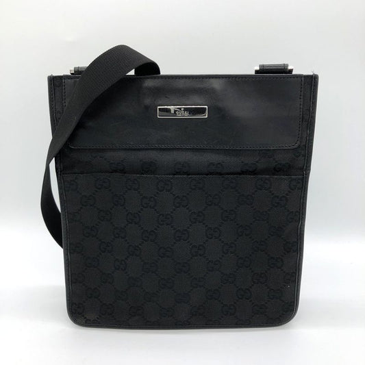 Gucci 27639 Light Shape Shoulder Bag Crossbody Black GG Canvas/leather Men