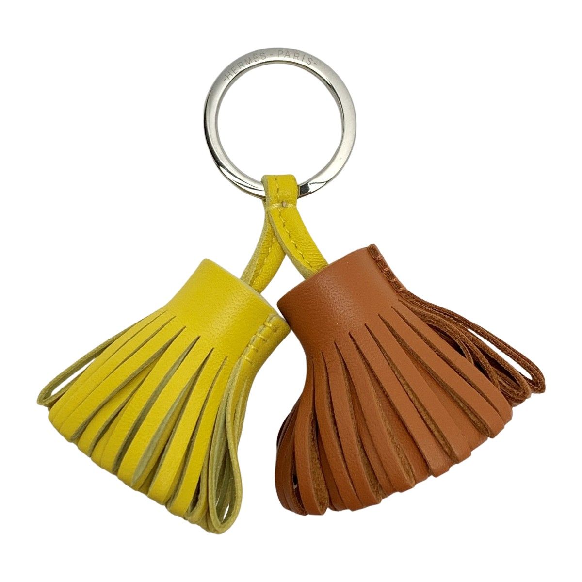 Hermes Carmen Unodos Brown/yellow Key Holder Charm Women's Silver Hardware