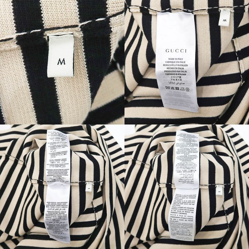 Gucci Knit Dress Border Light Beige Black M Wool 572614 Women's Apparel