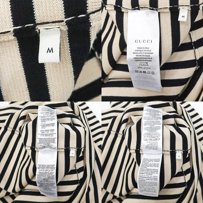 Gucci Knit Dress Border Light Beige Black M Wool 572614 Women's Apparel