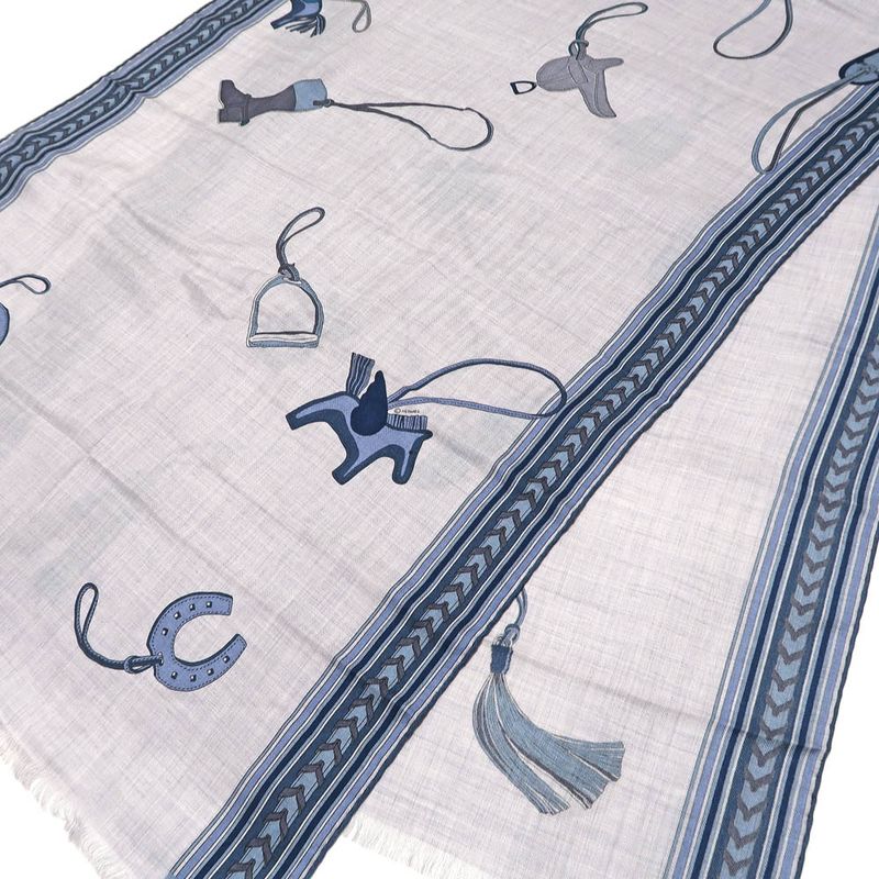 Hermes Shawl Rectangle 70% Cashmere 30% Silk Blue Cashcil Accessories