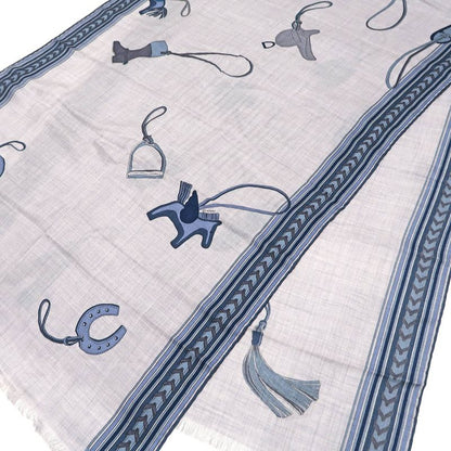 Hermes Shawl Rectangle 70% Cashmere 30% Silk Blue Cashcil Accessories
