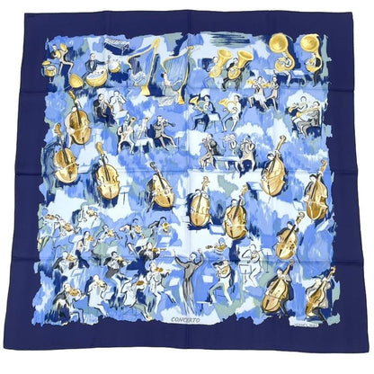 Hermes Carre 90 Concerto Blue 100% Silk Scarf