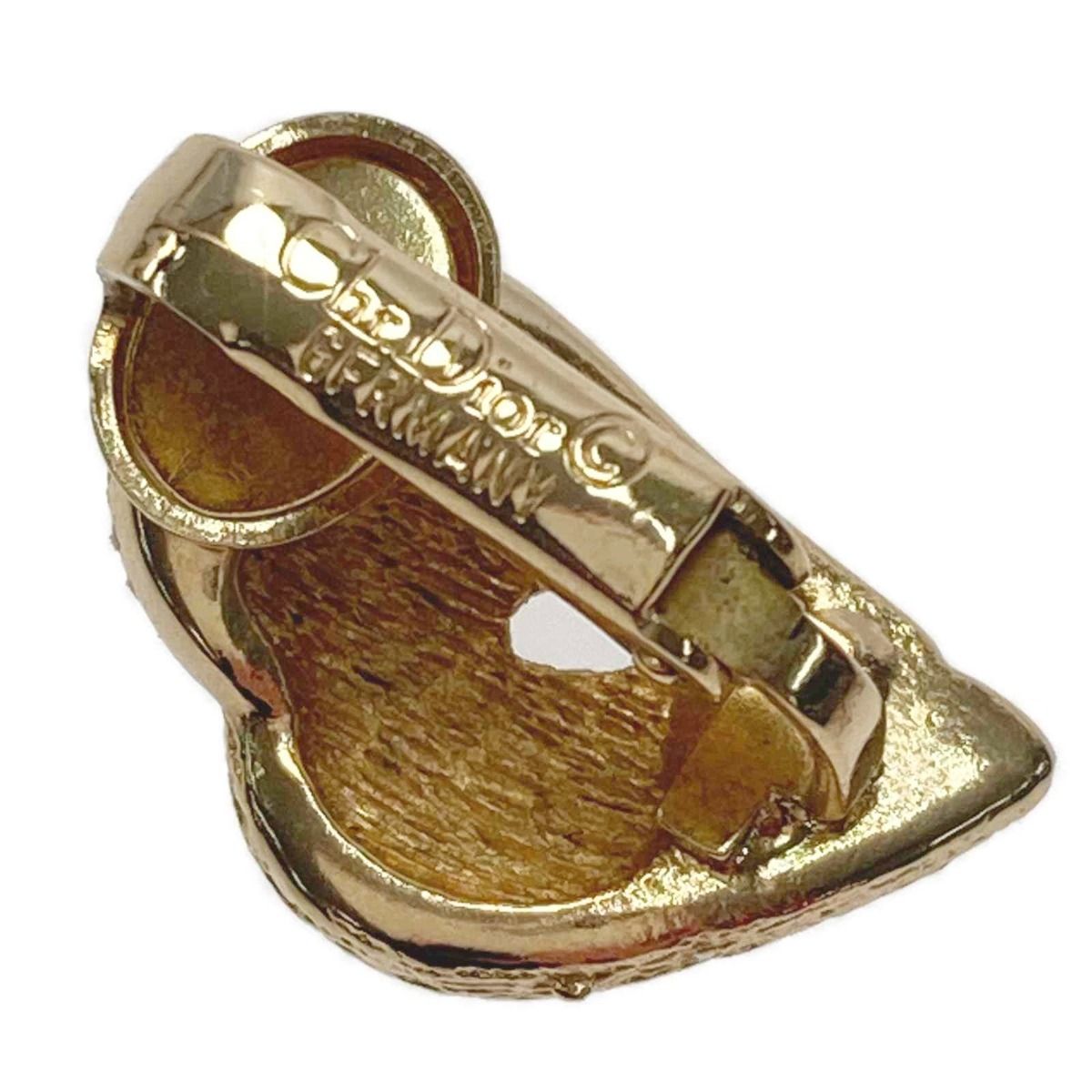 Christian Dior Heart Motif Rhinestone Gold GP Earring